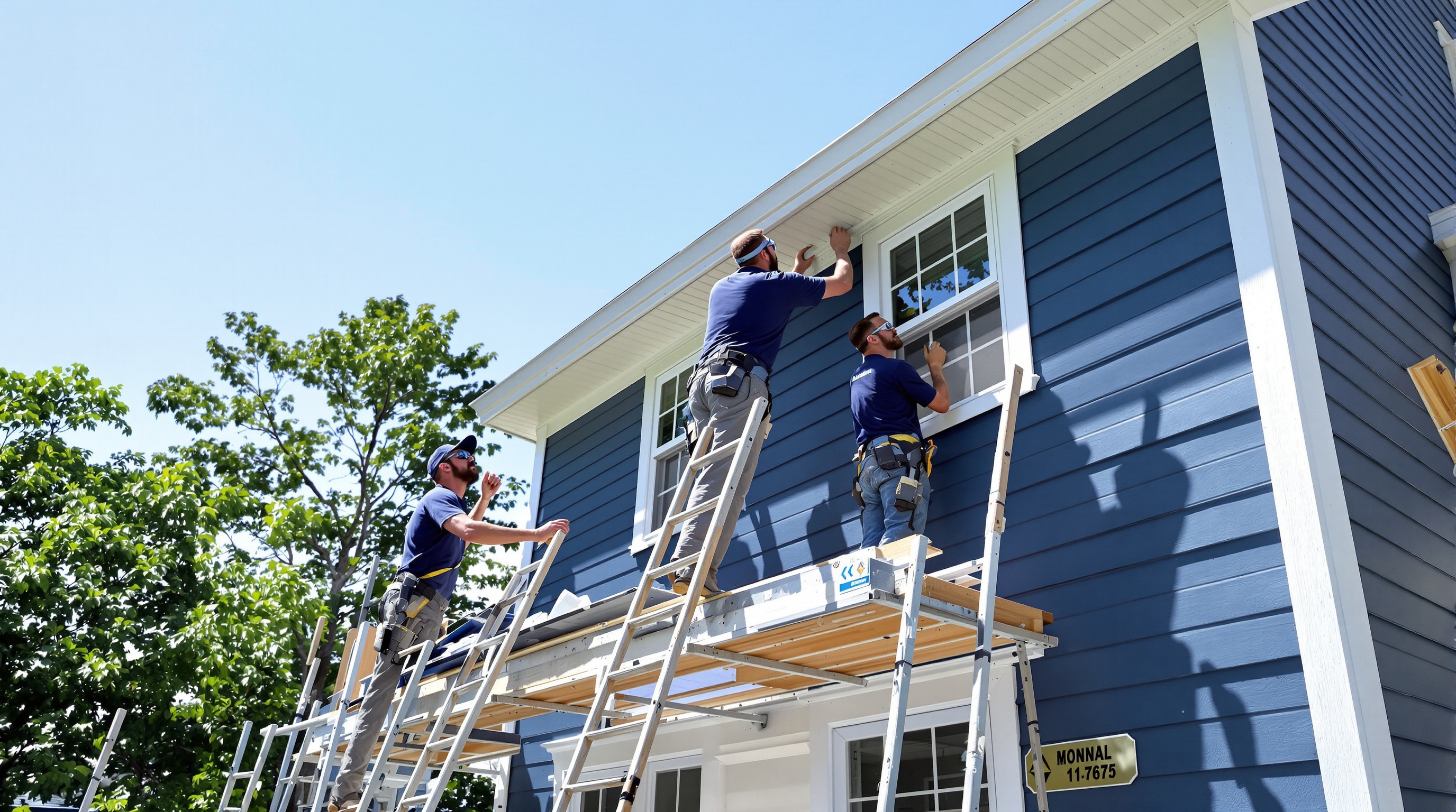 Long Island Siding Co. crew installing siding on a home