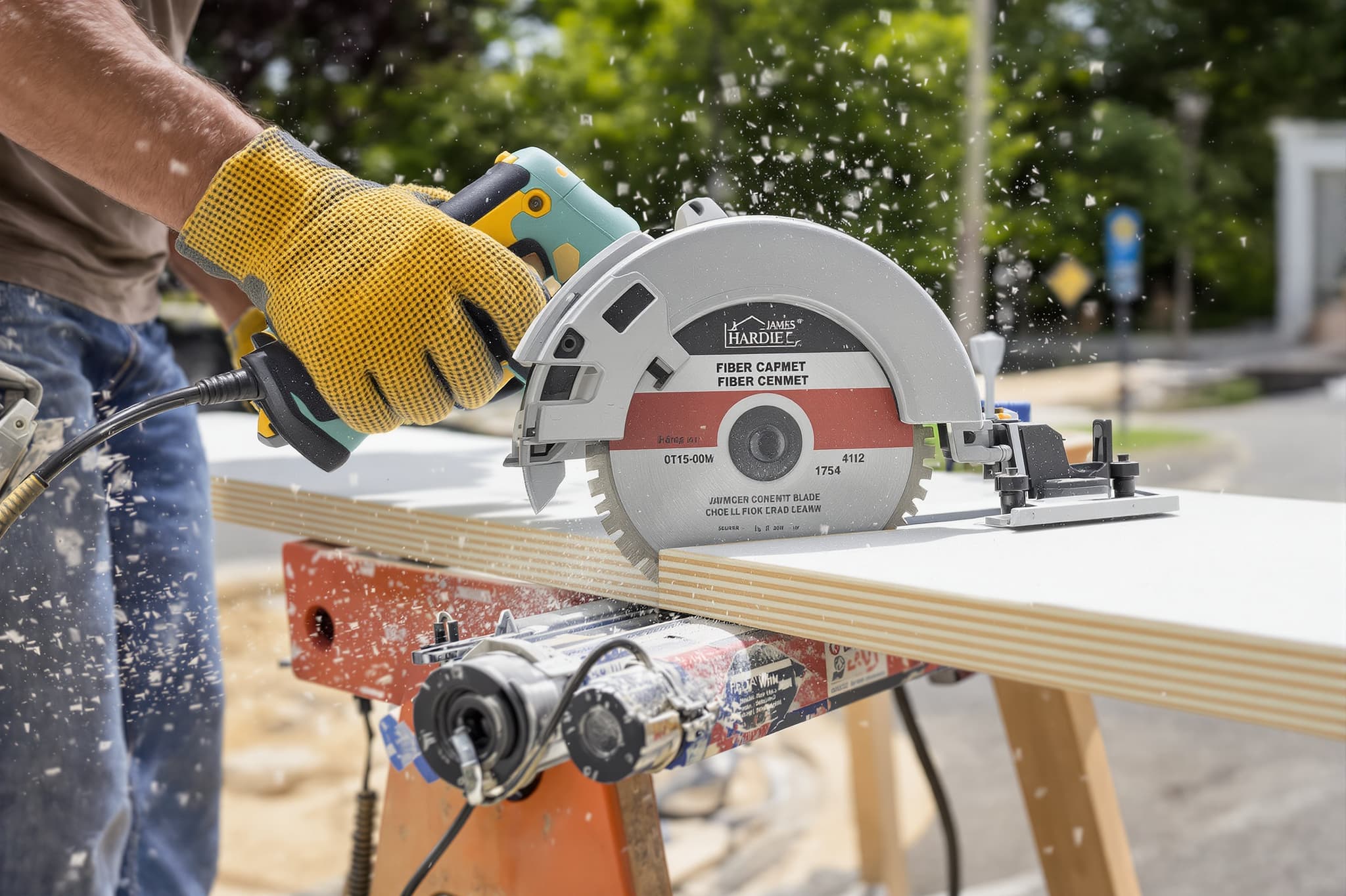 Cutting James Hardie plank on site