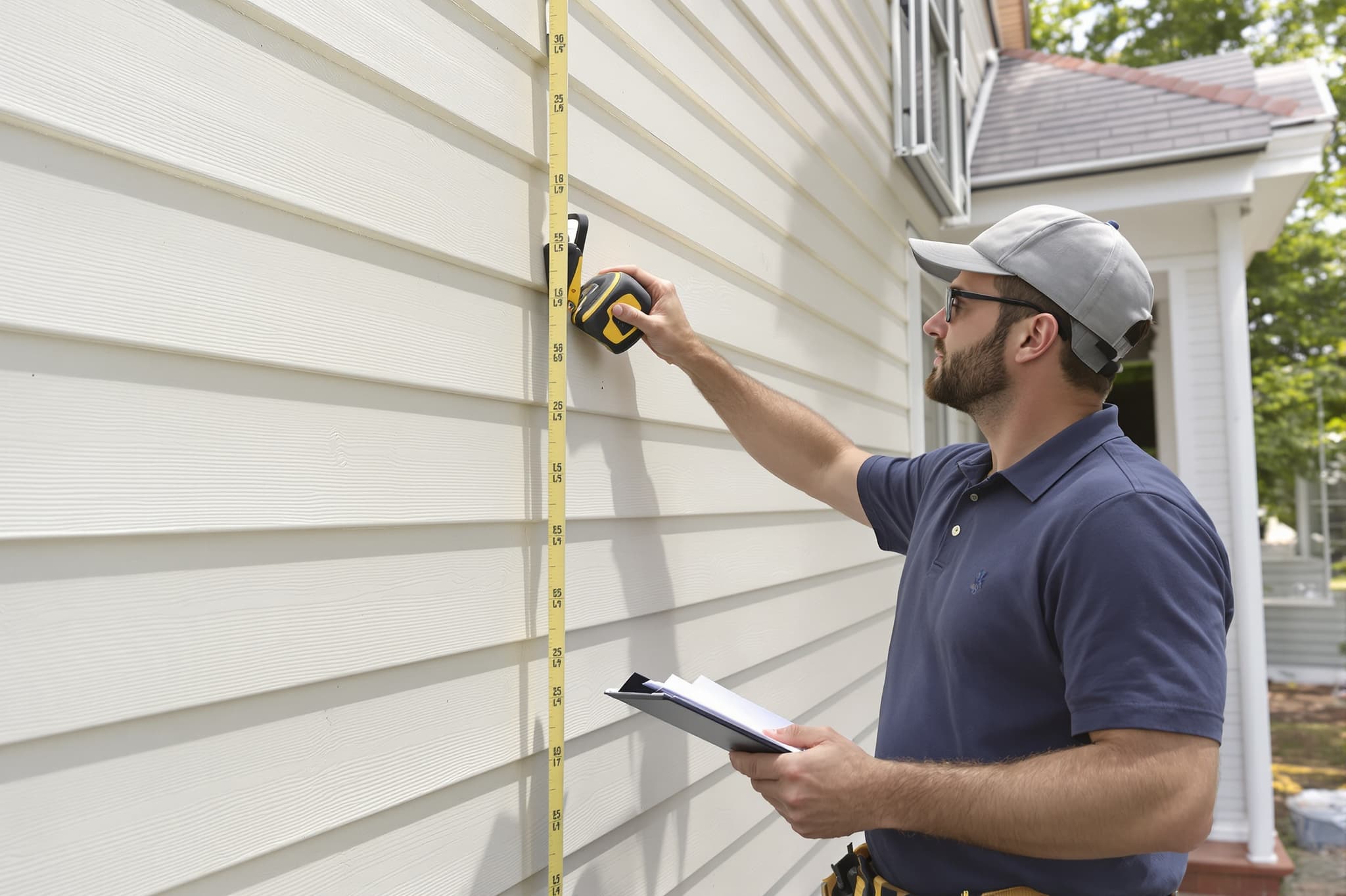 Measuring a home before siding install